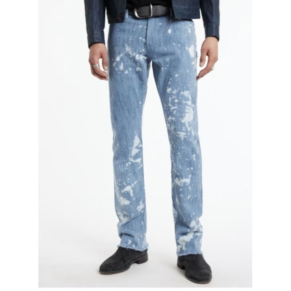 John Varvatos Men 38RG Dutch Blue Acid Wash Raw Hem Blue Denim Straight Leg Jean - Picture 6 of 6